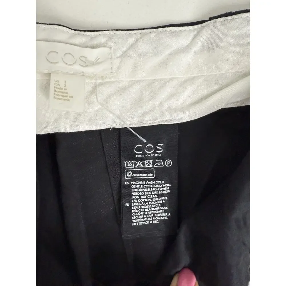 COS Pleated Crop Trouser Pants Size 2 Cotton Linen High Rise Career Minimalist